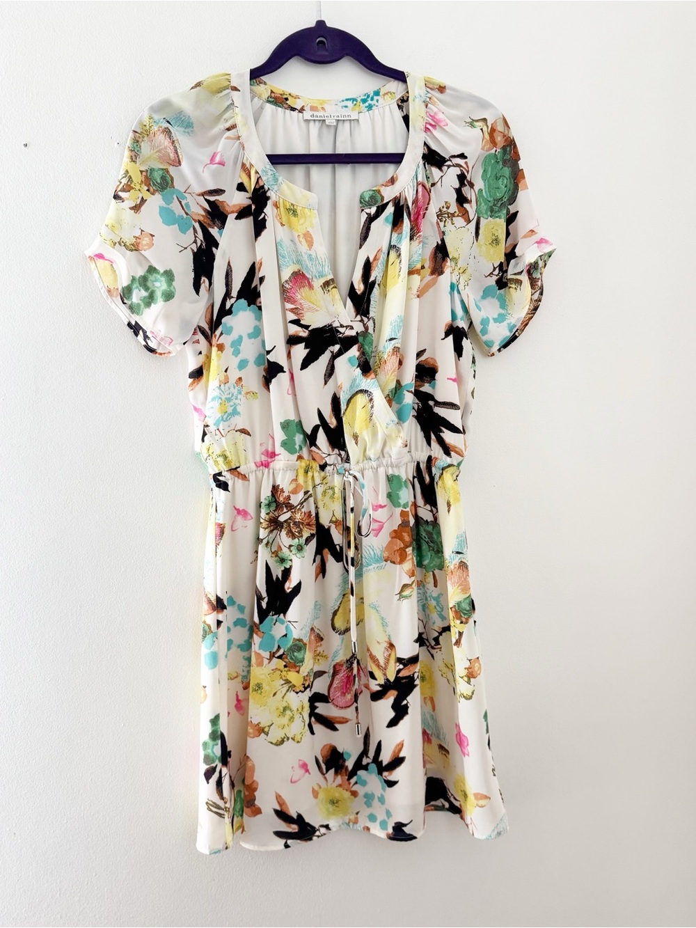 Daniel Rainn Floral Short Sleeve Surplice Mini Dress - Size S